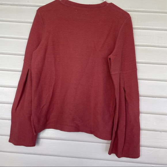Madewell • Sweater Ribbed Salmon Mauve Round Neckline Bell Balloon Sleeve Small - Picture 7 of 11